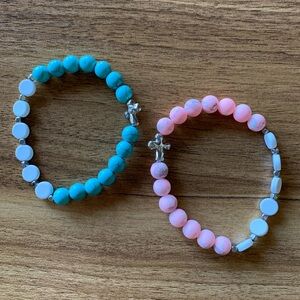 {Handmade} Beaded Bracelets with White Metal Discs